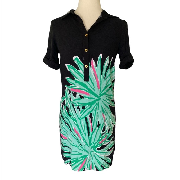 Lilly Pulitzer Elexa Palm Crazy Printed Rayon Tunic Shift Shirt Dress - 2 - Picture 2 of 13